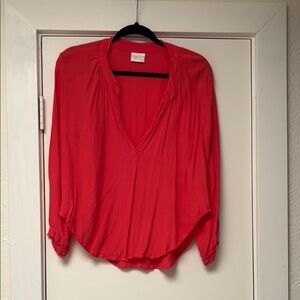 Lightweight Red V-Neck Women's Blouse